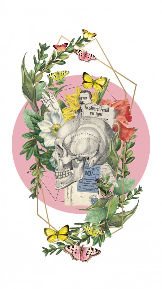 Floral Skull Collage by Marja van den Hurk — canvas wall art