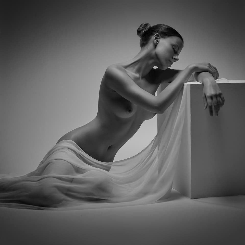 Serene Nude In Fabric by Yuri Shevchenko — canvas wall art