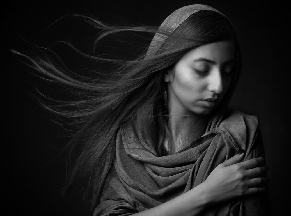 Contemplative Beauty Portrait by Mehdi Mokhtari — canvas wall art