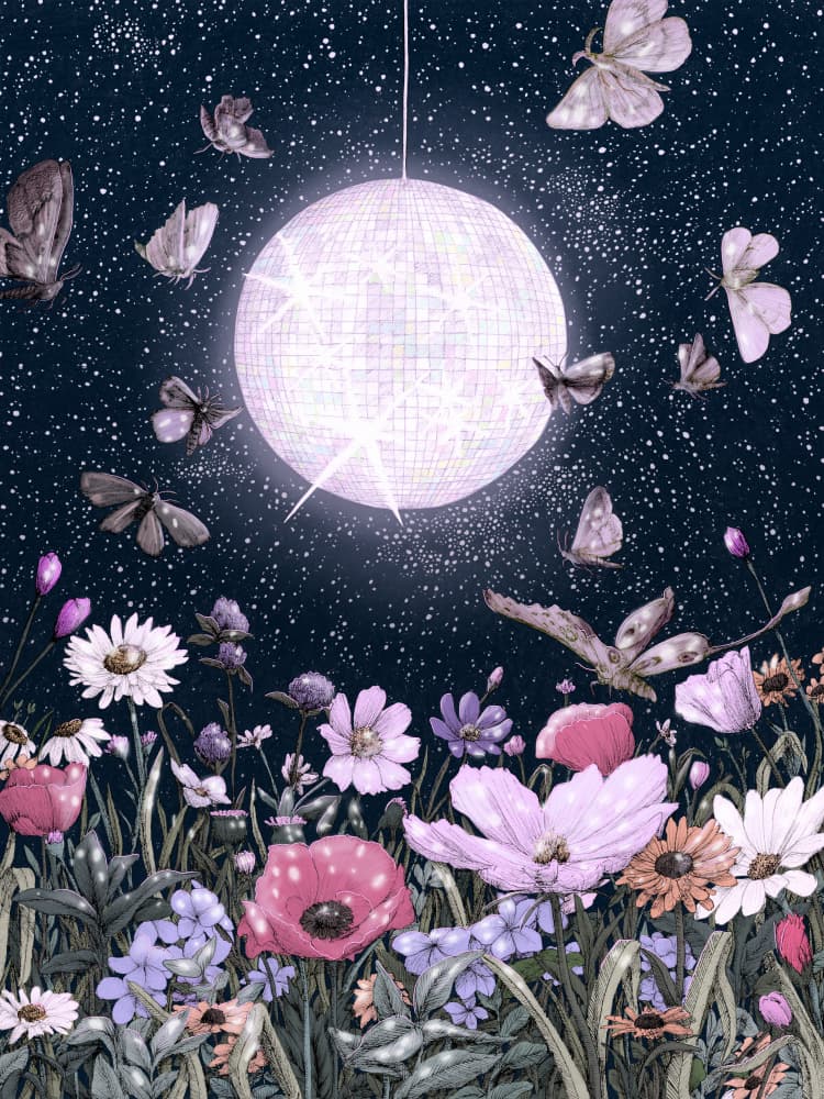 Starry Night with a Glowing Disco Ball by EC Mazur — canvas wall art