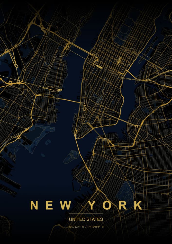 Golden New York City Map by HUGO — canvas wall art