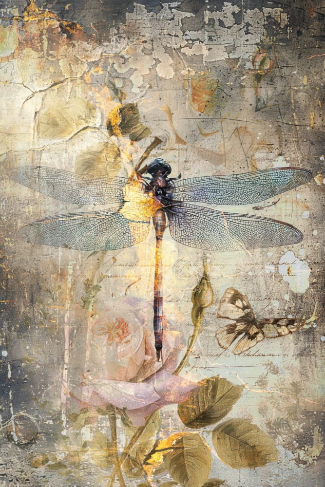Antique Dragonfly Rose by Rafal Kulik — canvas wall art