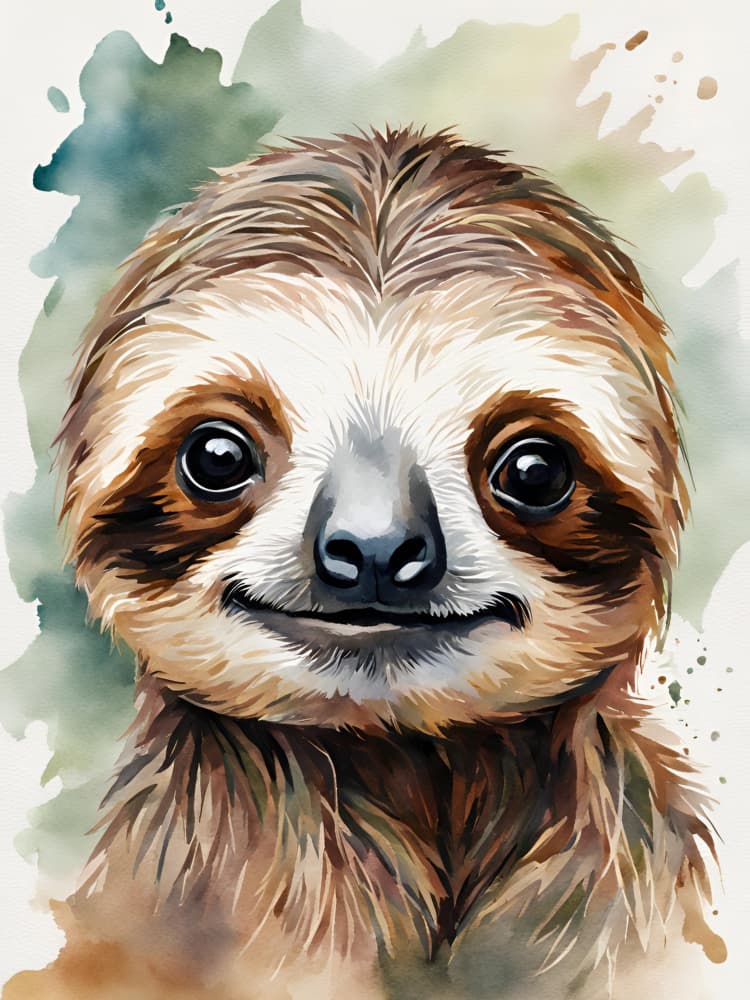 Cute Watercolor Sloth by Ohkimiko — canvas wall art