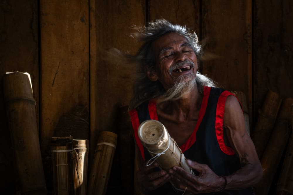 Joyful Elder with Bamboo by HuongHoang — canvas wall art