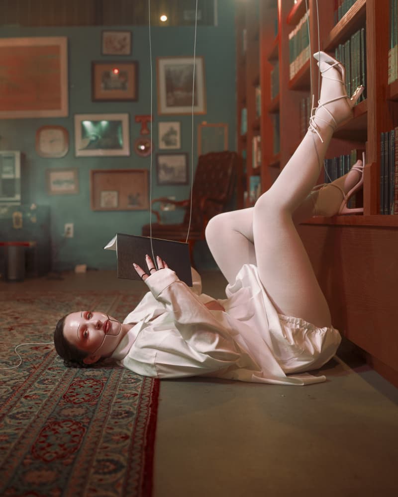 Dreamy Library Reading by Yasin Hasanian — canvas wall art