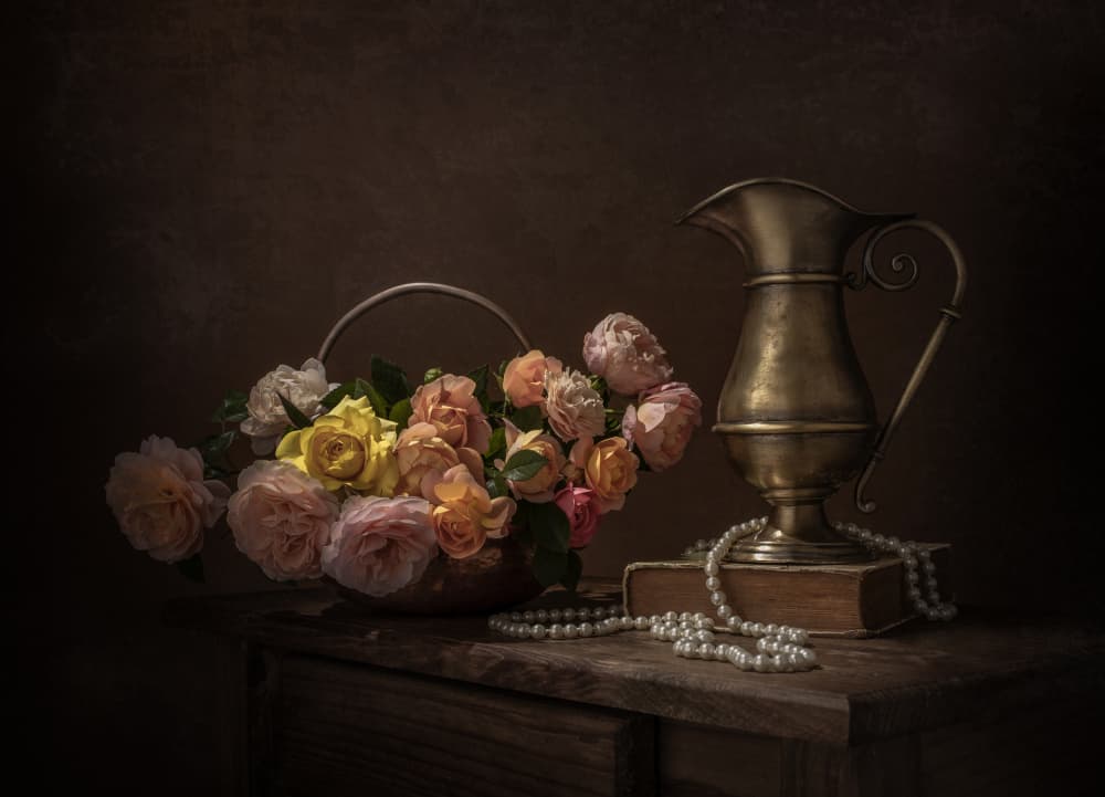Vintage Roses Still Life by Margareth Perfoncio — canvas wall art