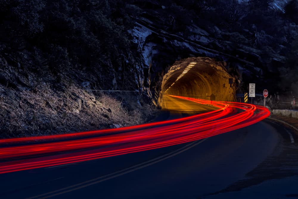Night Tunnel Light Trails by Jenny Qiu — canvas wall art
