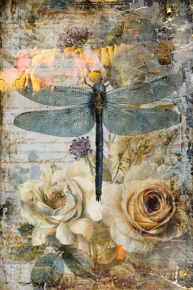 Golden Dragonfly Botanical by Rafal Kulik — canvas wall art