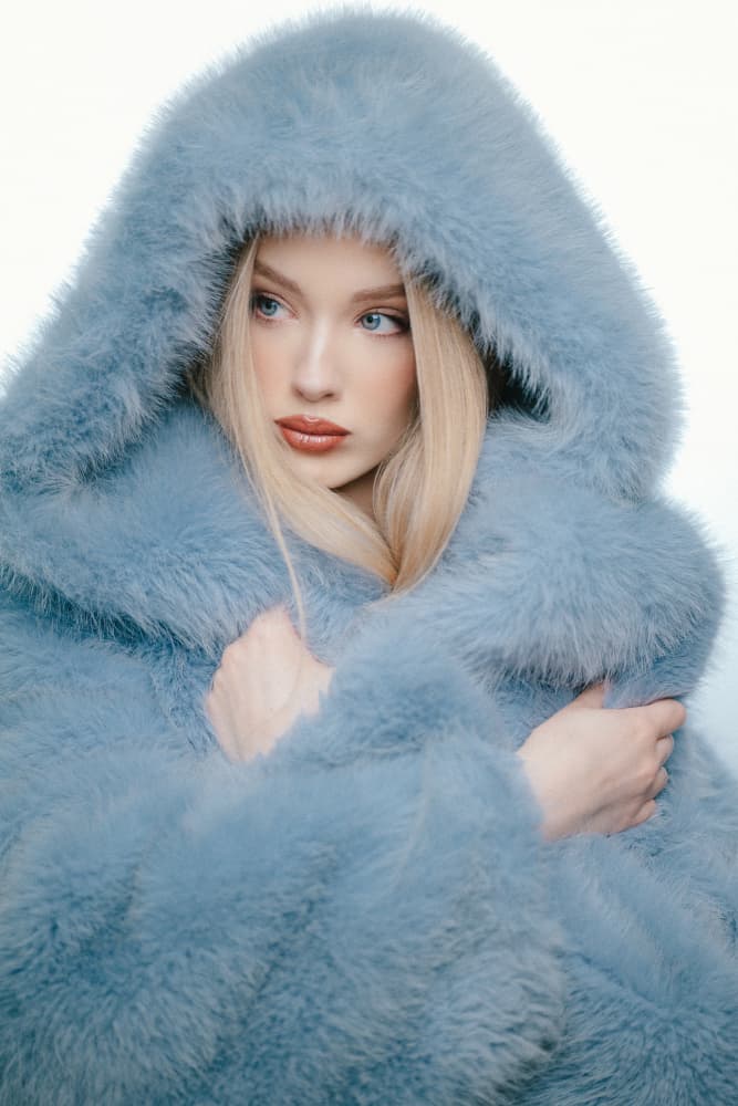 Dreamy Blonde in Blue Fur by Martin Krystynek MQEP — canvas wall art