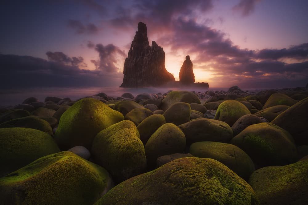 Sea Stacks at Sunset by Carlos F. Turienzo — canvas wall art