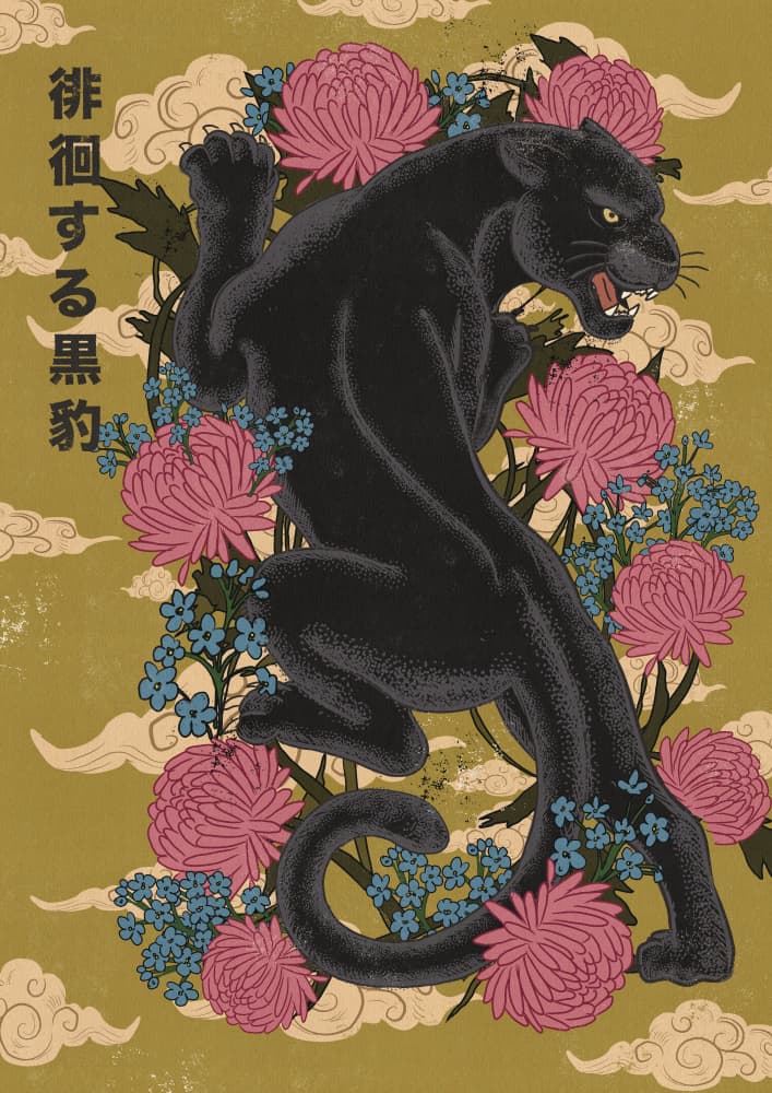Japanese Black Panther Flowers by Nicholas — canvas wall art