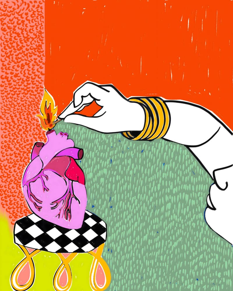 Hand Igniting Pink Heart by Uma Gokhale — canvas wall art
