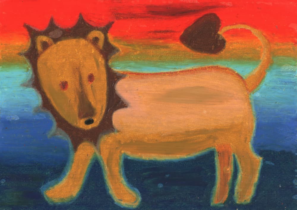 Golden Lion Rainbow Sky by Kulik — canvas wall art