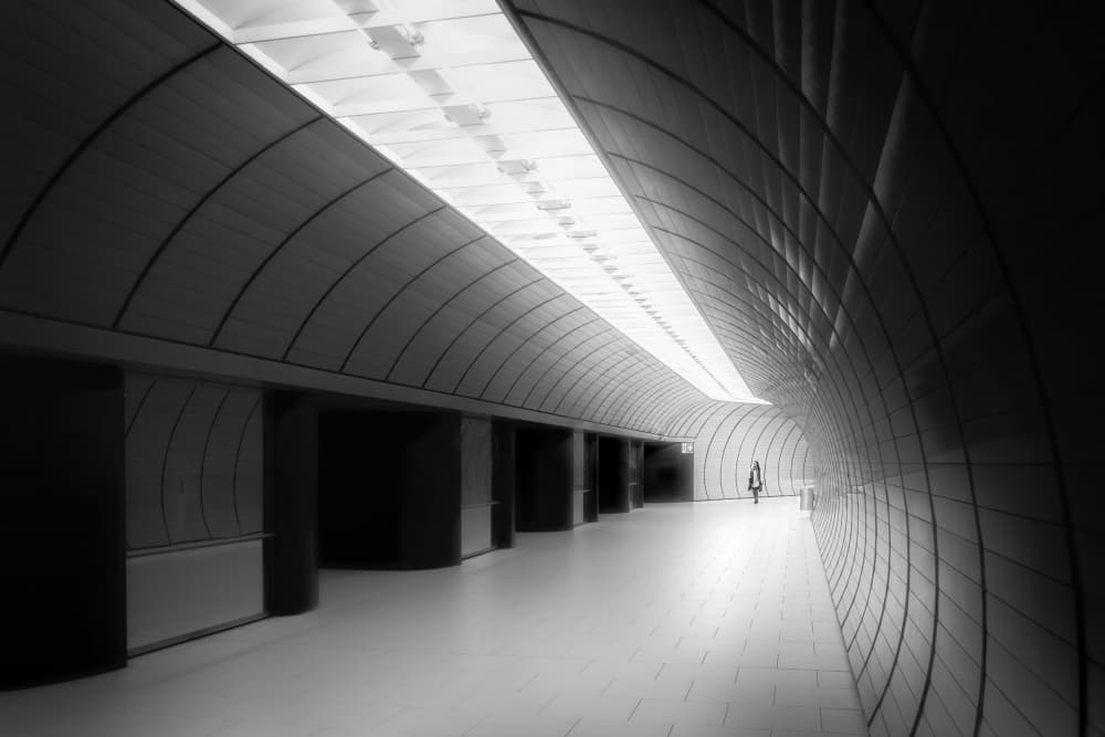Lone Figure Subway Tunnel by Andy Dauer — canvas wall art