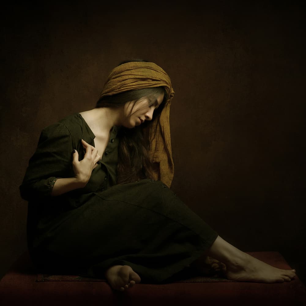 Pensive Woman Portrait by Moein Hasheminasab — canvas wall art
