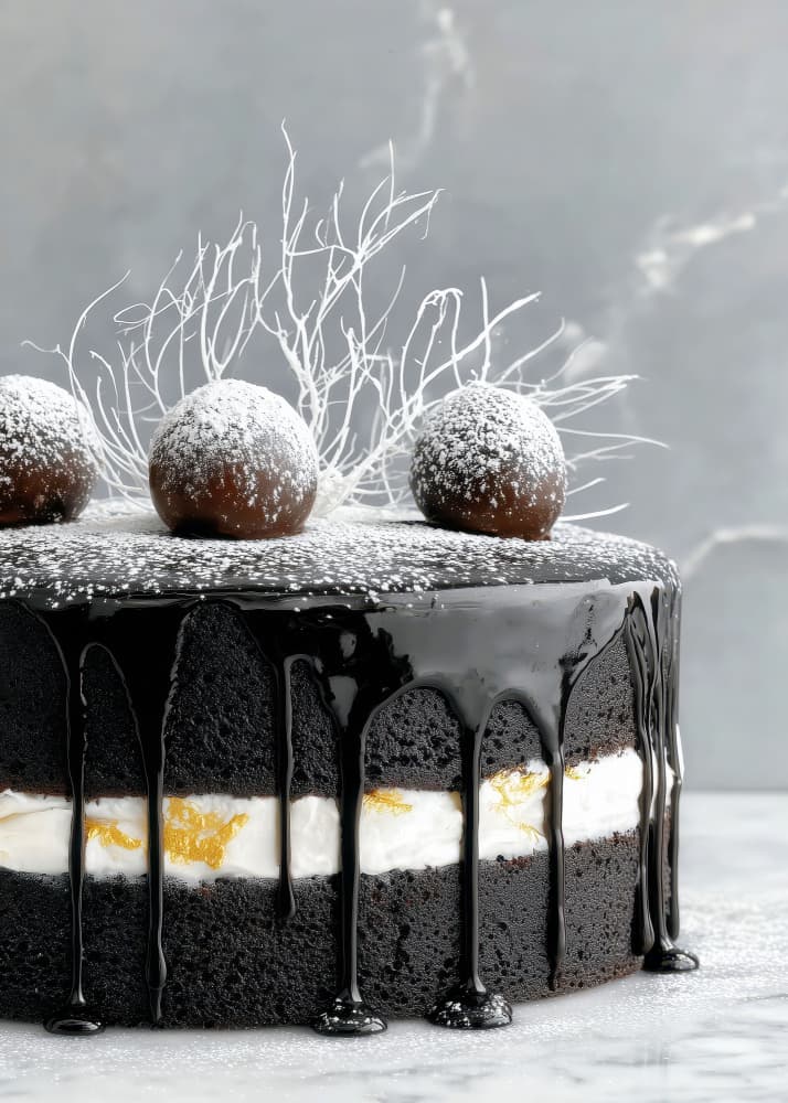 Elegant Dark Chocolate Cake by Justyna Jaszke — canvas wall art