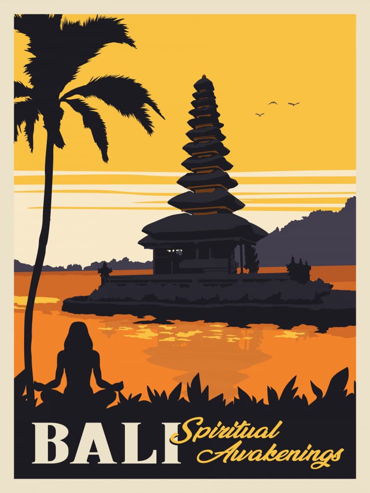 Bali Temple Sunset Meditation by Retrodrome — canvas wall art