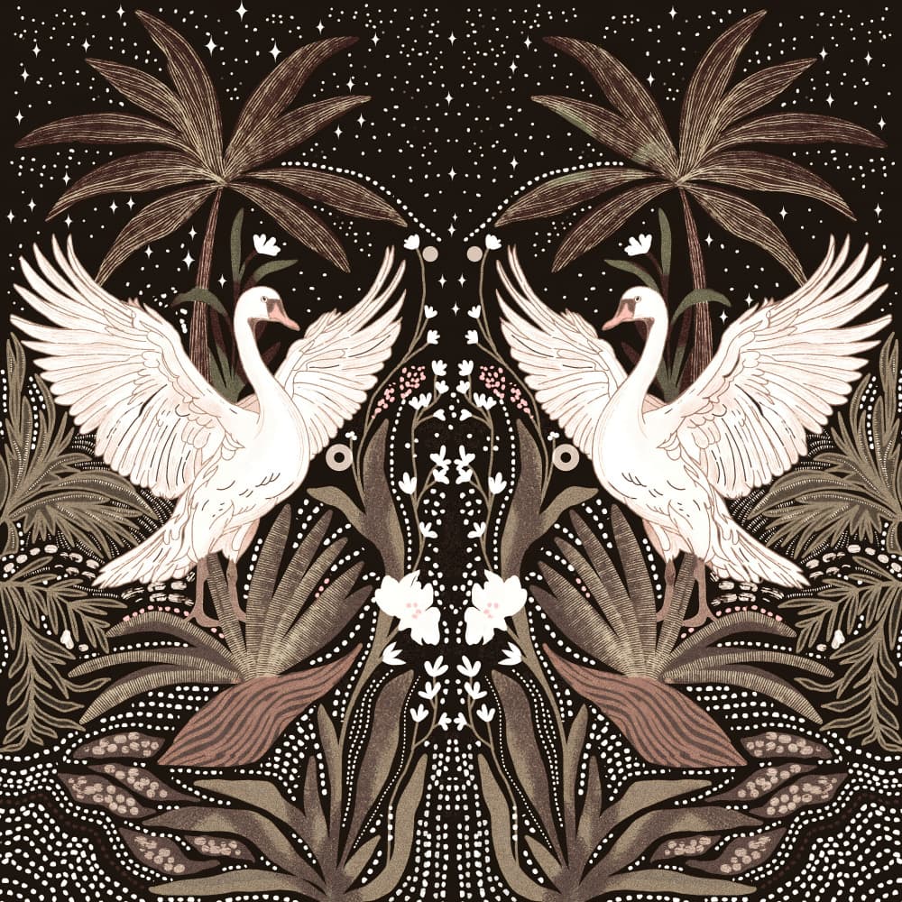 Elegant Swans Night Garden by Josie George — canvas wall art
