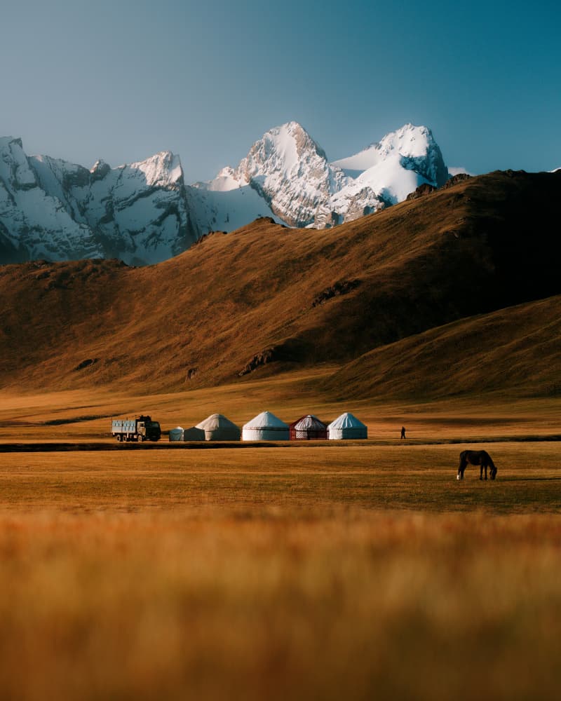 Golden Steppe Yurts by Witold Ziomek — canvas wall art