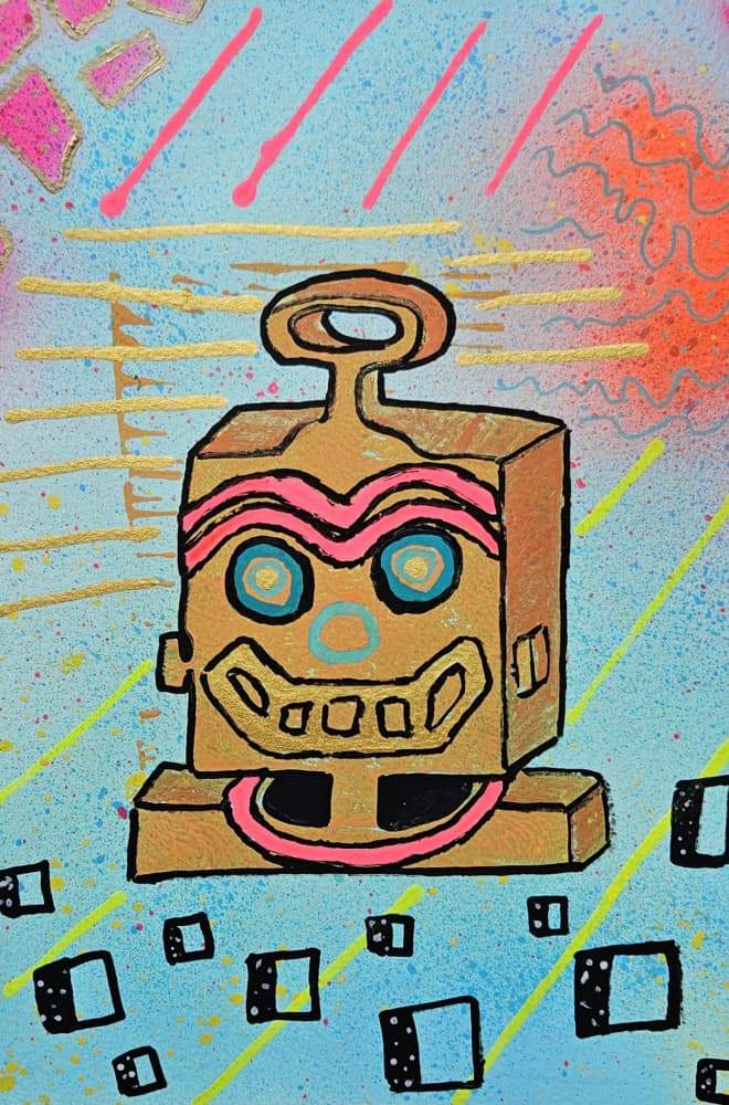 Vibrant Robot Character by Olea Huuska — canvas wall art