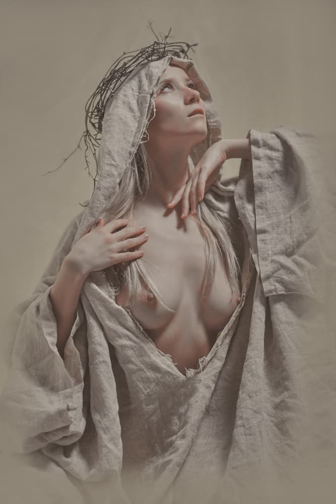 Spiritual Woman Crowned Thorns by Dmitry Frizel — canvas wall art