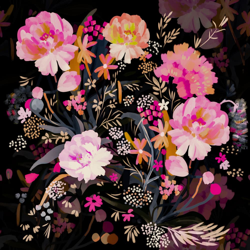 Vibrant Dark Blooms by Josie George — canvas wall art