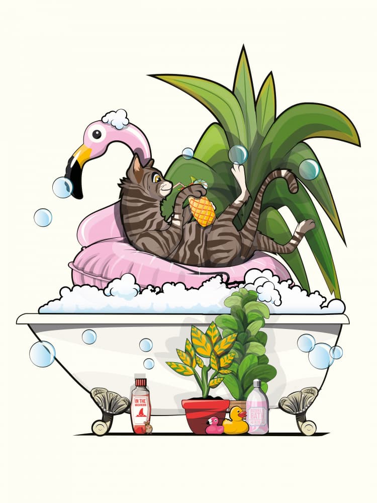 Tropical Spa Cat by In The Washroom — canvas wall art