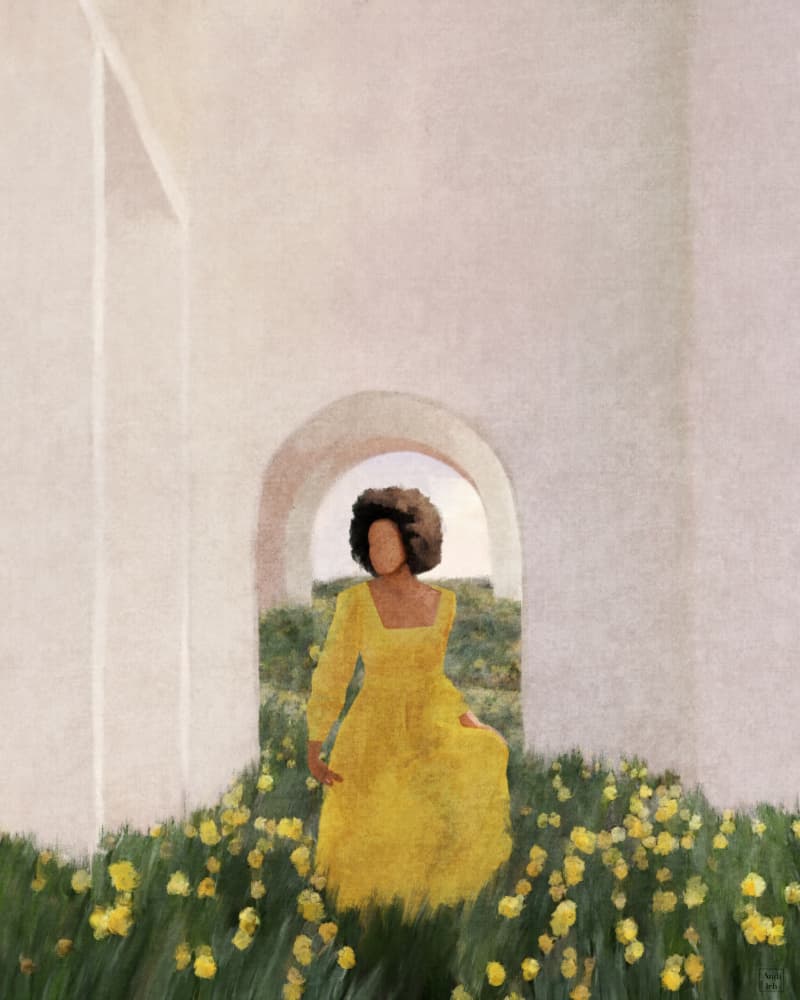 Serene Yellow Archway Walk by Andile Bokweni — canvas wall art