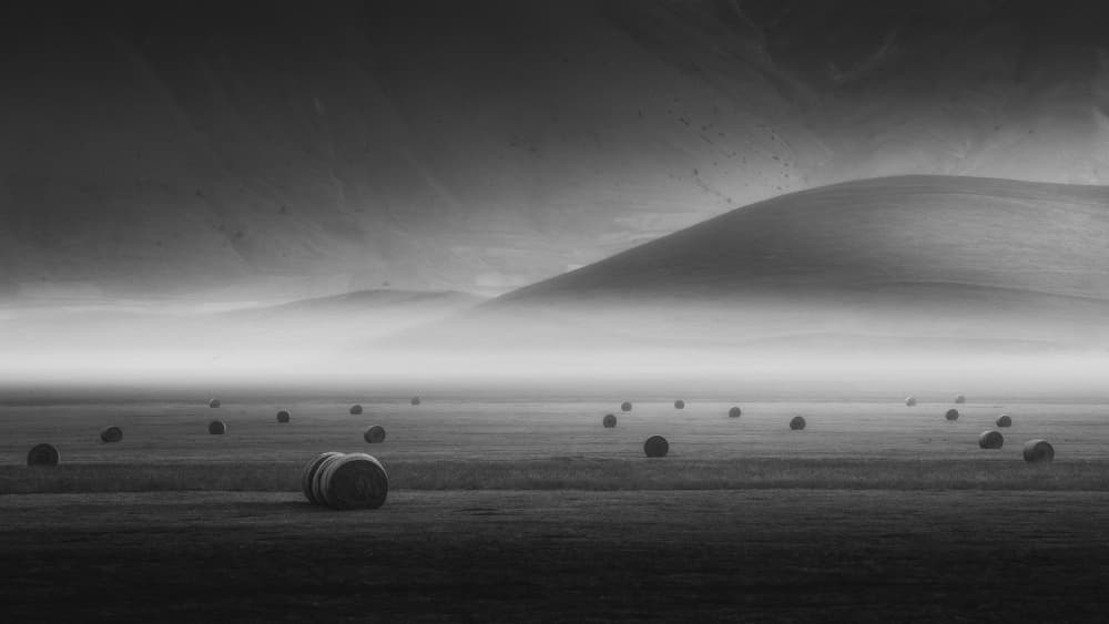 Misty Hay Bales by Thomas de Franzoni — canvas wall art