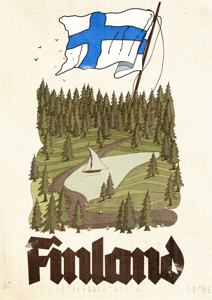 Finnish Flag Forest Lake by Nicholas — canvas wall art