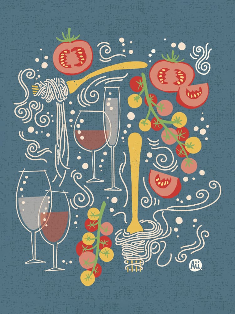 Italian Pasta and Wine by Aia Ueno — canvas wall art