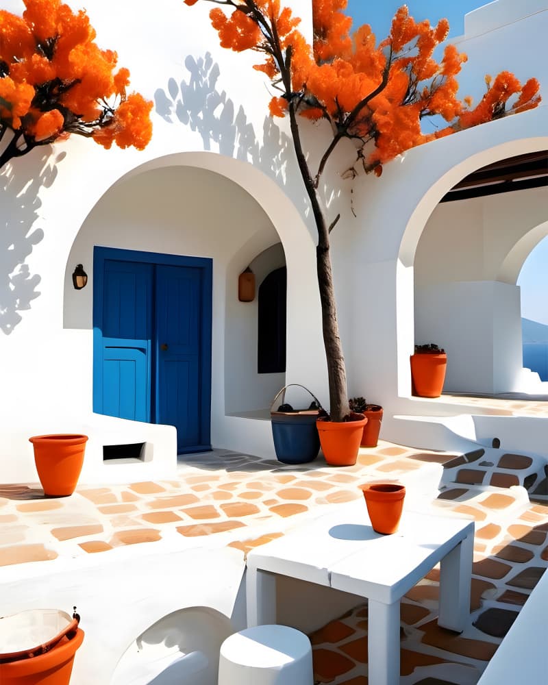 Santorini Orange Courtyard by Kintsugi99 — canvas wall art
