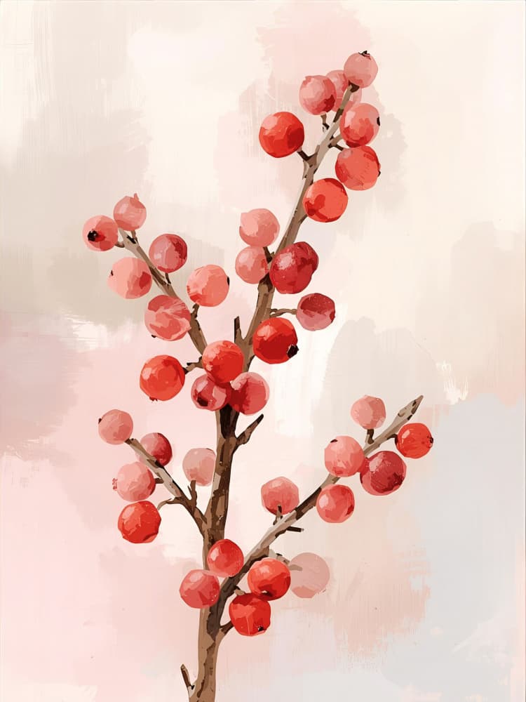 Delicate Red Berries by Ohkimiko — canvas wall art