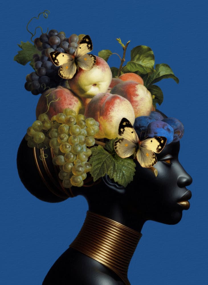 African Fruit Head Profile by Marja van den Hurk — canvas wall art