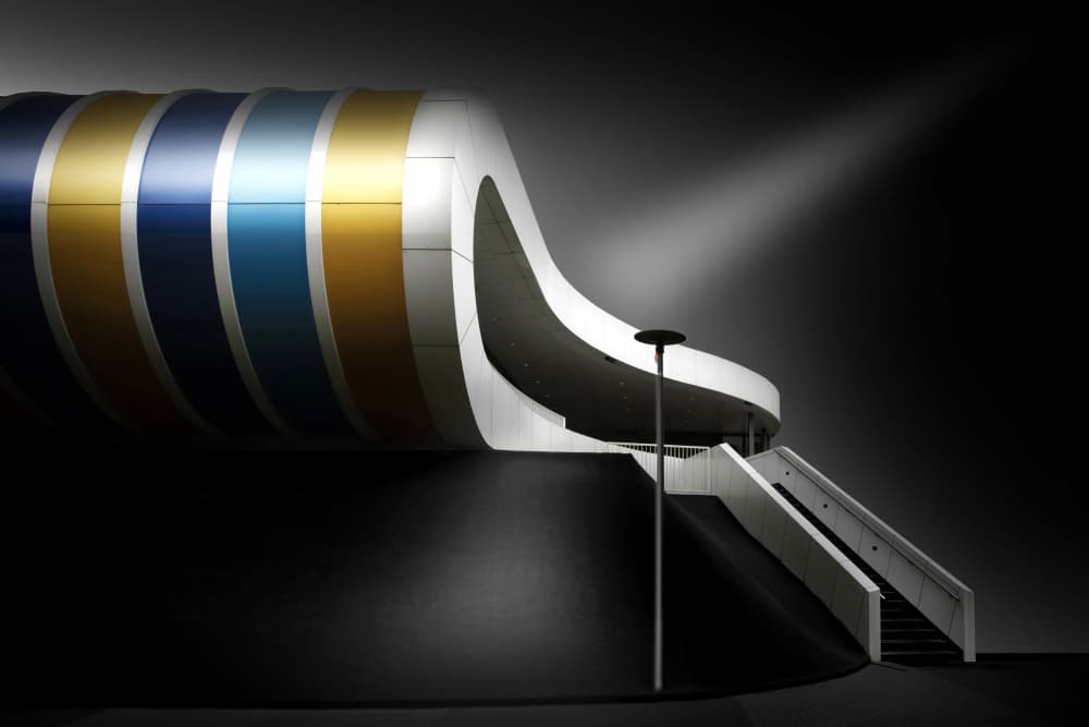 Modern Curved Building Night by Anita Martin AnnaPileaFotografie — canvas wall art