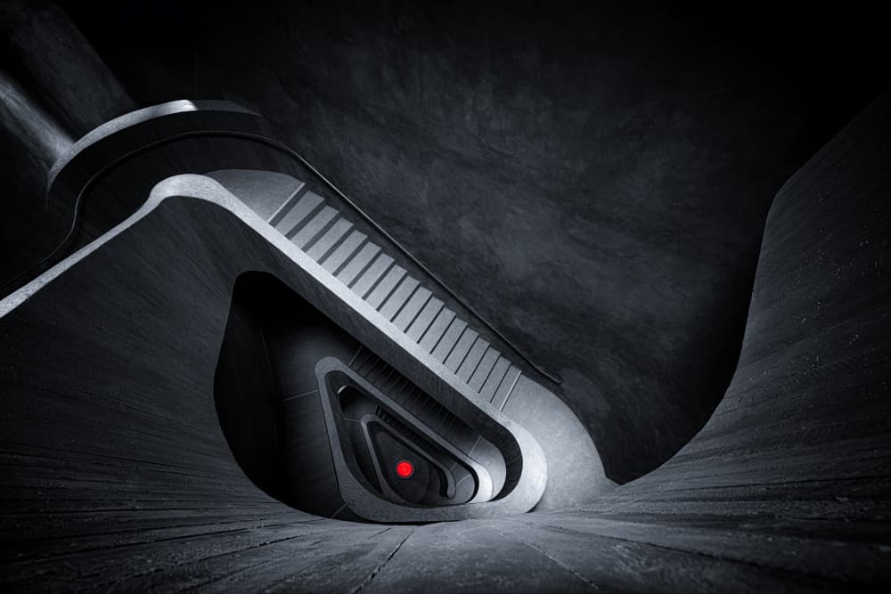 Futuristic Concrete Escalator by Roland M Schwerdtfeger — canvas wall art
