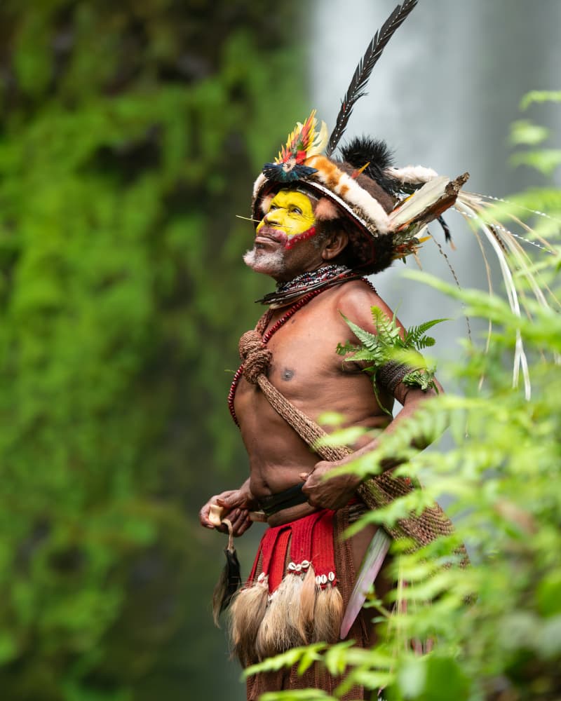 Indigenous Man Waterfall Portrait by Tori E Bohn — canvas wall art