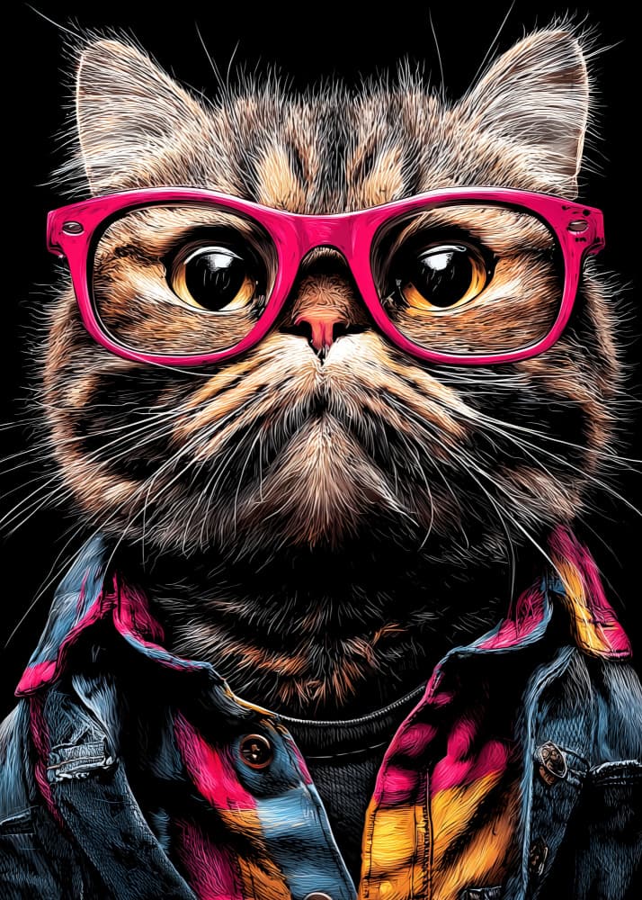 Hipster Cat Portrait by Justyna Jaszke — canvas wall art