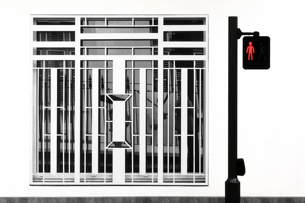 Red Stop Urban Grid by Hans-Wolfgang Hawerkamp — canvas wall art