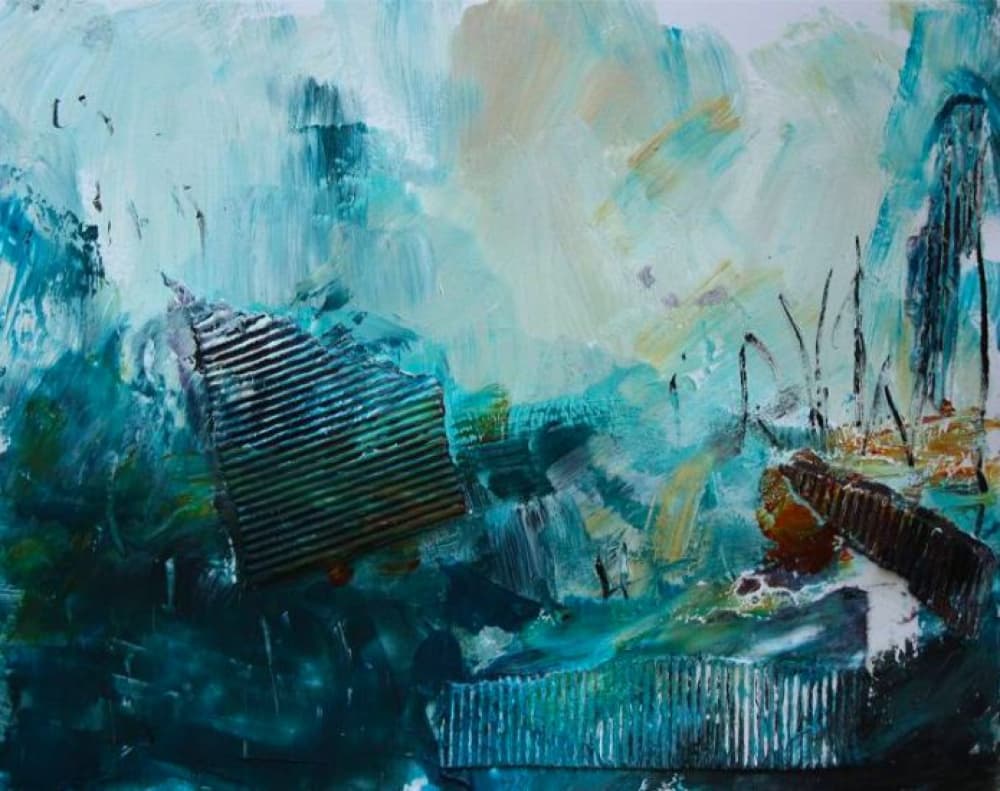 Deep Teal Movement by Deb Chaney — canvas wall art