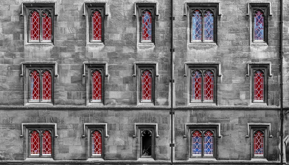 Gothic Windows Red Blue by Jois Domont ( J.L.G.) — canvas wall art
