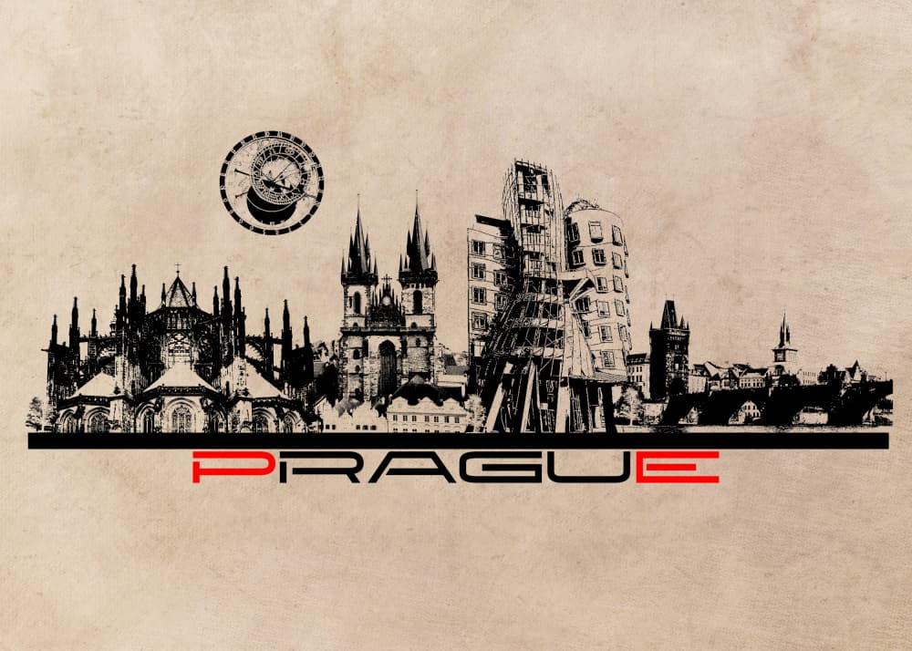 Prague City Skyline by Justyna Jaszke — canvas wall art
