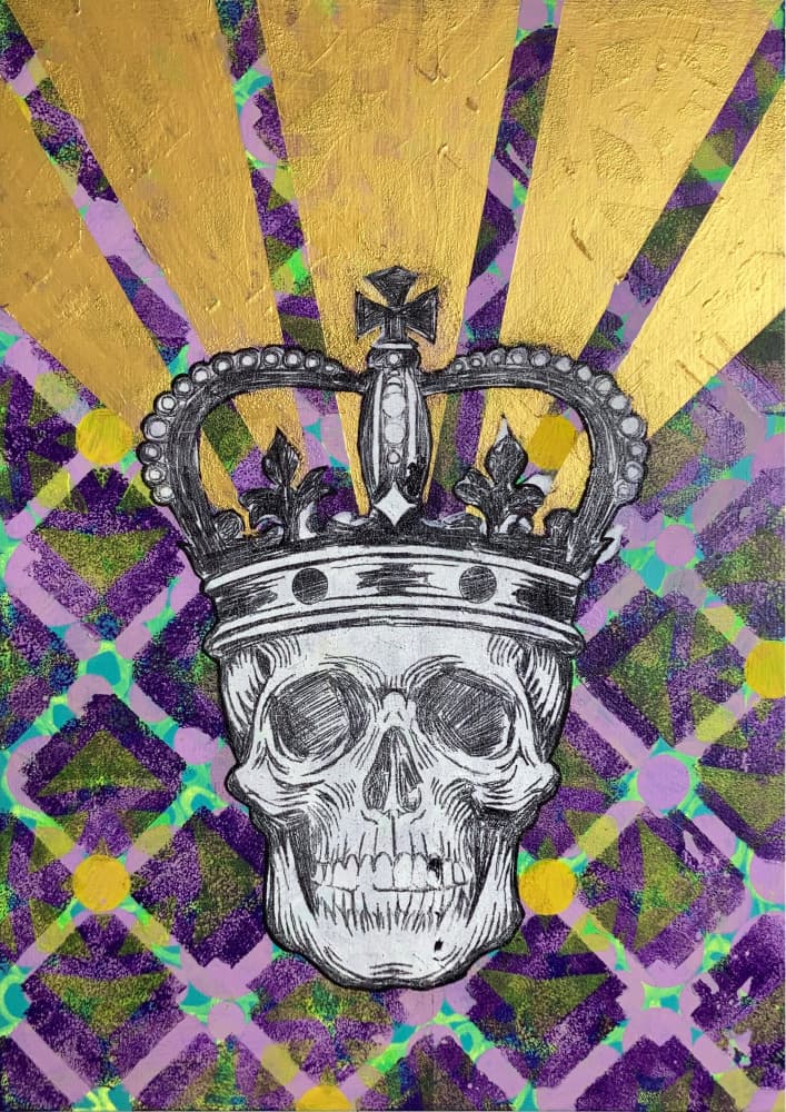 Golden Crowned Skull by David Galan — canvas wall art