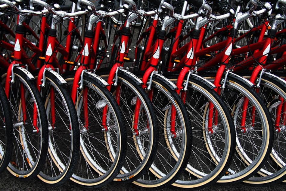 Red Bike Regiment by Bror Johansson — canvas wall art
