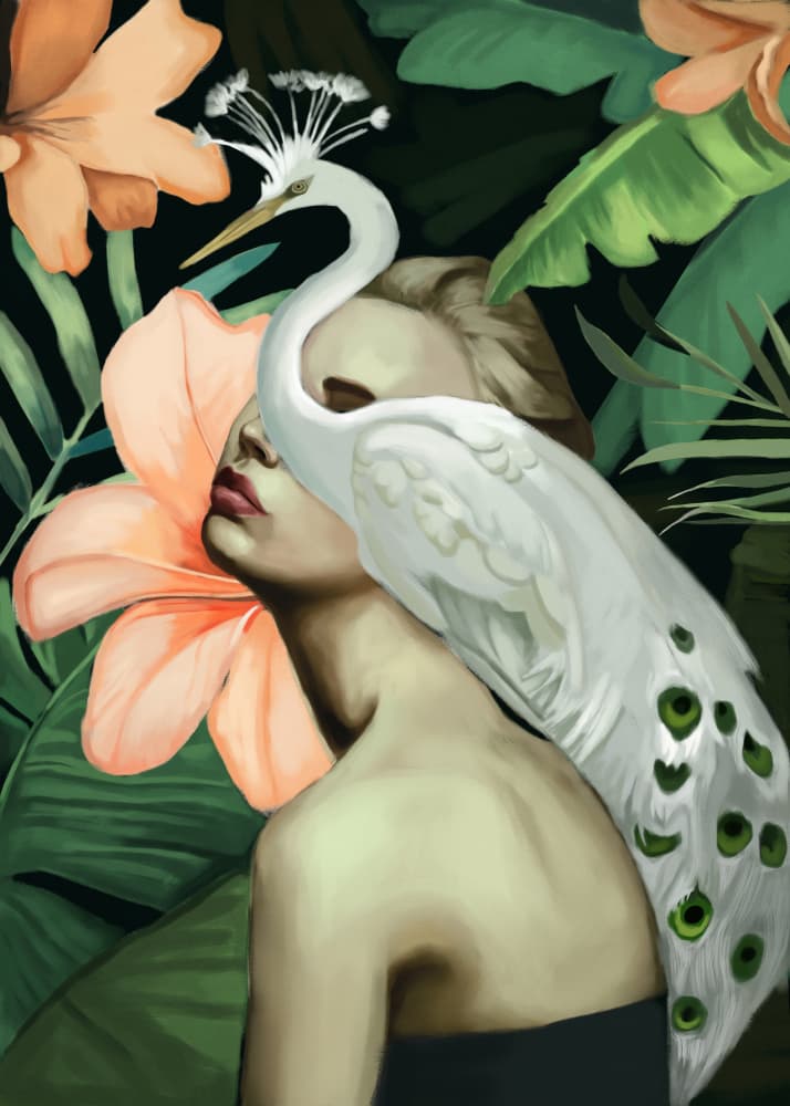 Elegant Bird Woman by Nadjaa — canvas wall art
