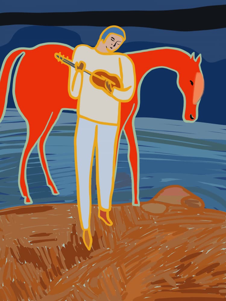 Musical Man Red Horse by Little Dean — canvas wall art