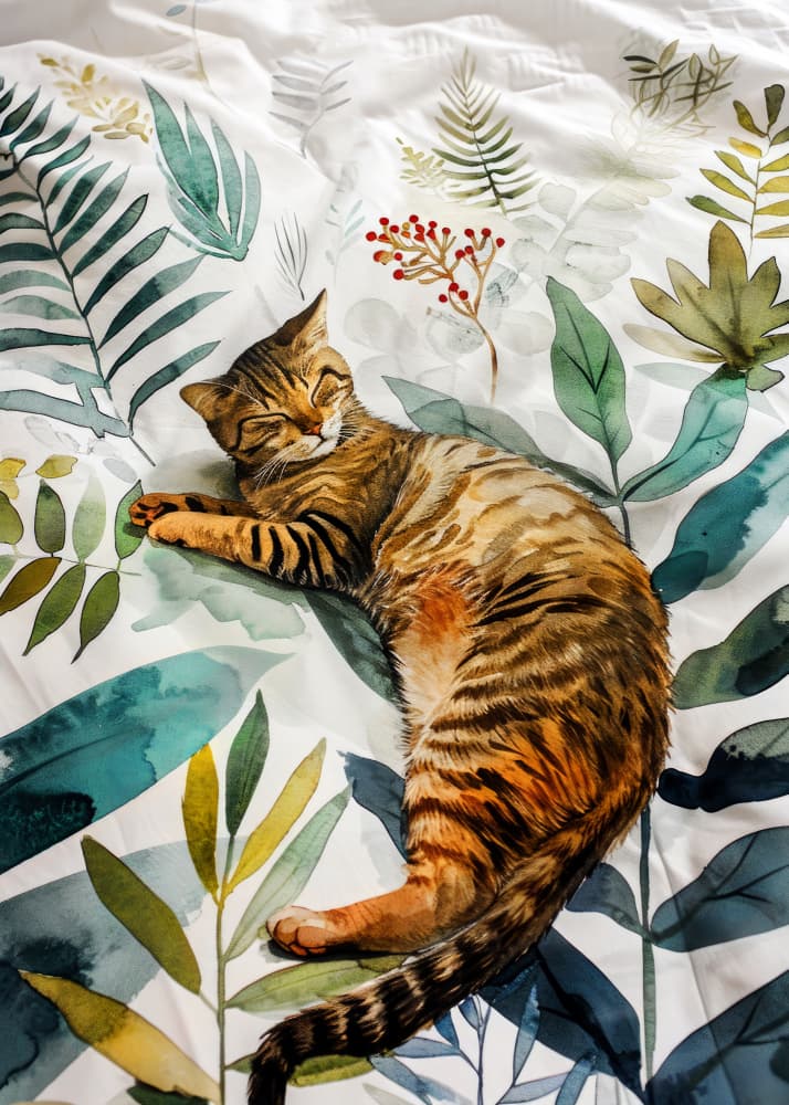 Sleeping Tabby Among Leaves by Justyna Jaszke — canvas wall art