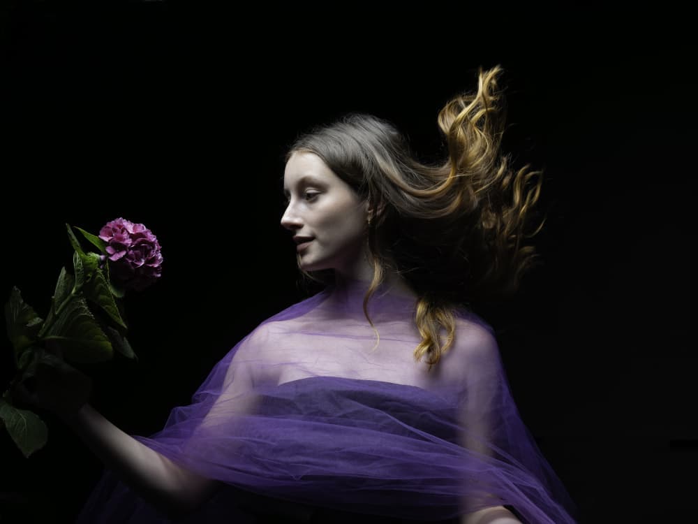 Ethereal Woman Purple Flower by Sam SDFMedia — canvas wall art
