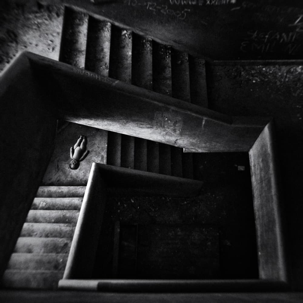 Eerie Stairwell Doll by Holger Droste — canvas wall art