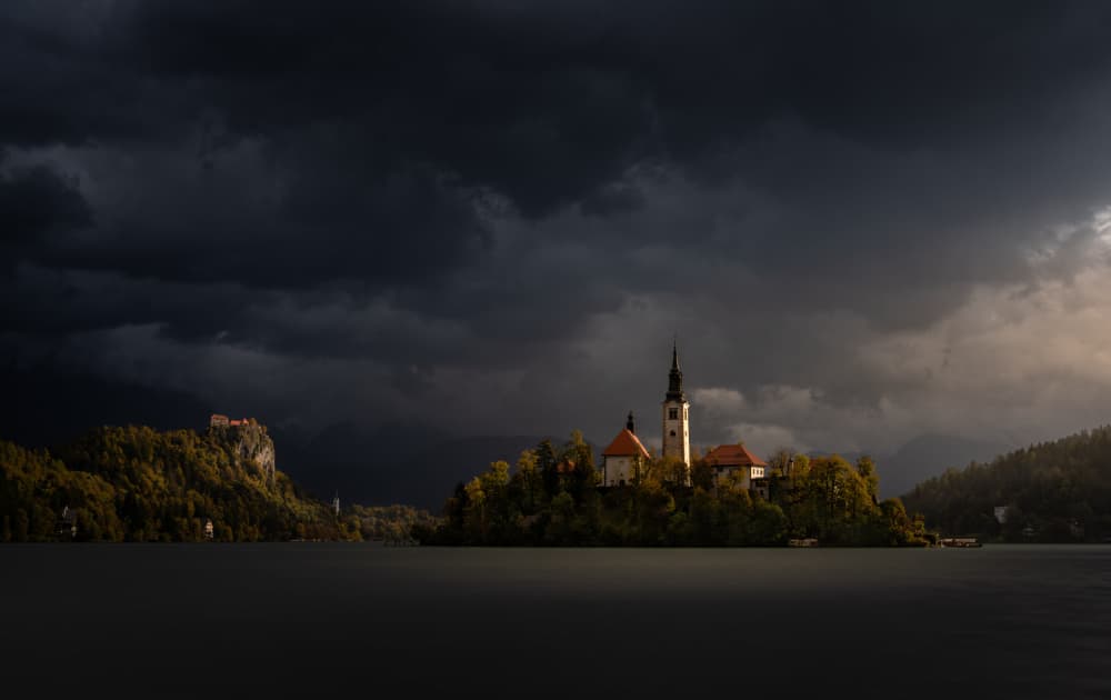 Dramatic Bled Island Castle by Bing Li — canvas wall art